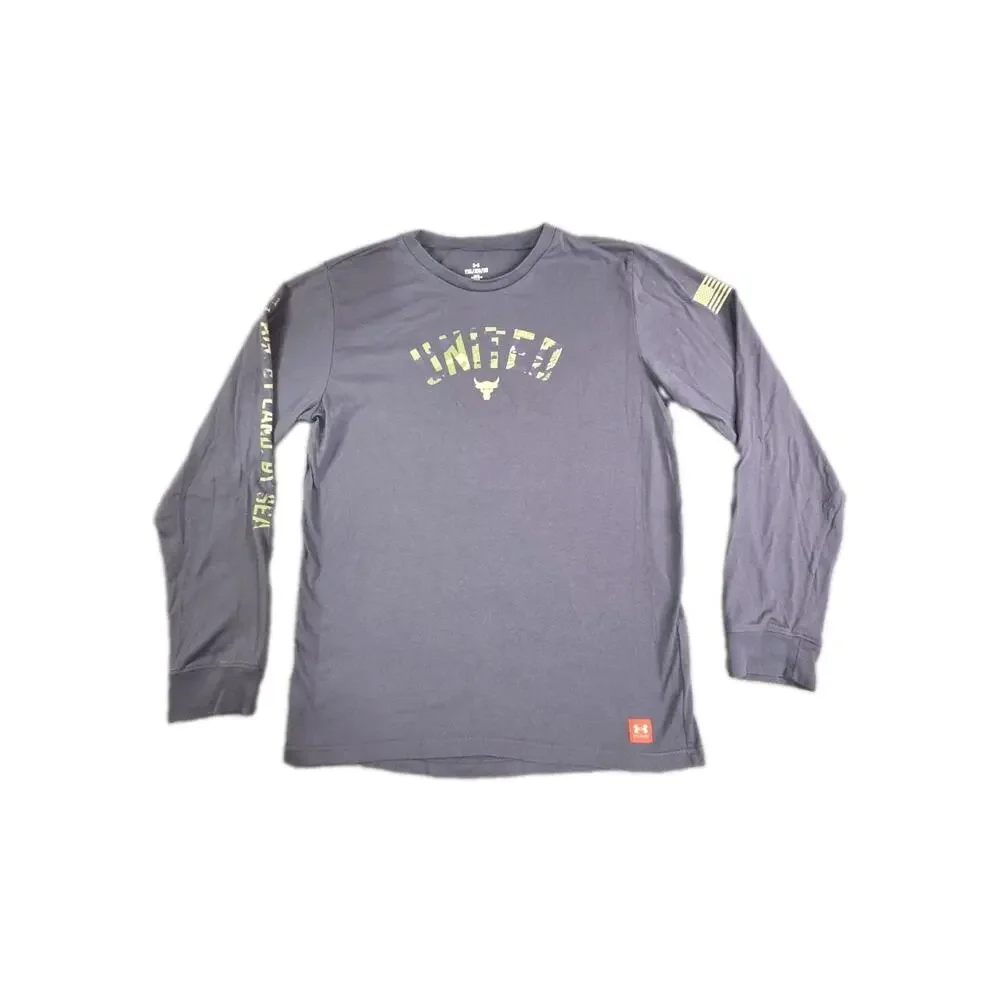 Under Armour T Shirt Young Size XL Long Sleeve Project Rock Purple Camo C39-20